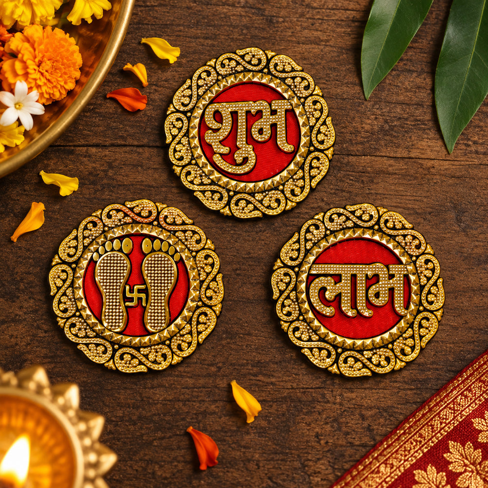 Round Auspicious Shubh Labh & Laxmi Feet Stickers