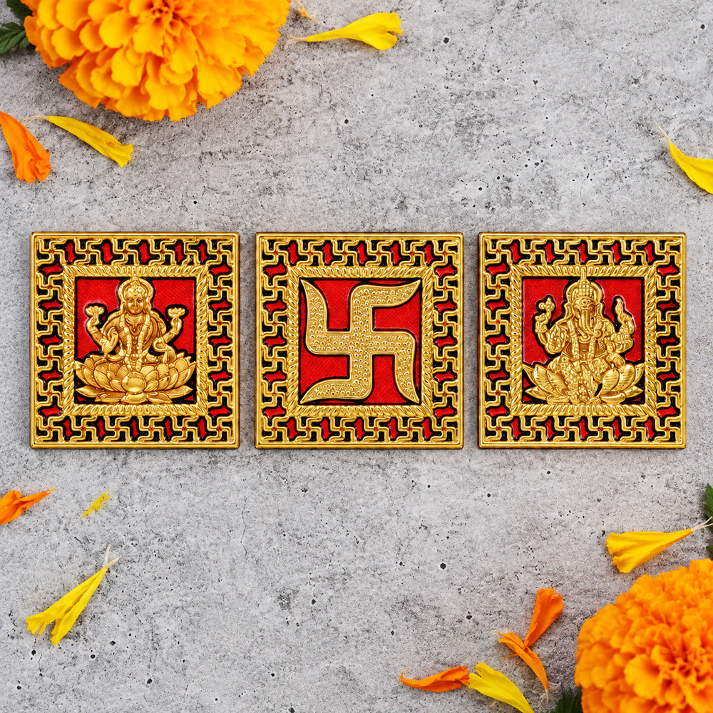 Traditional Red & Golden Swastik Framed Laxmi Ganesha Stickers