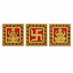 Traditional Red & Golden Swastik Framed Laxmi Ganesha Stickers
