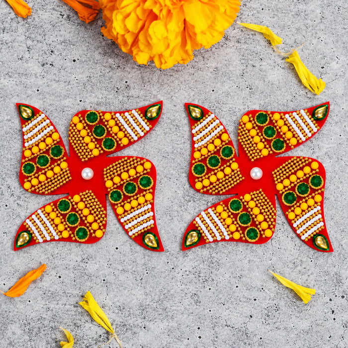 Traditional Red & Multi-Color Beaded Swastik Stickers