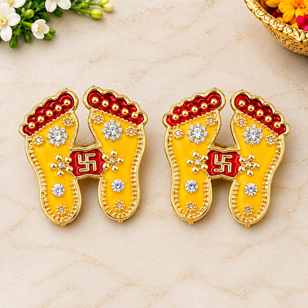 Glowing Yellow Charan Paduka Stickers Set of 2