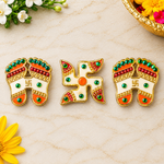 Sparkling White charan Paduka and Swastik Diwali Stickers Set of 3