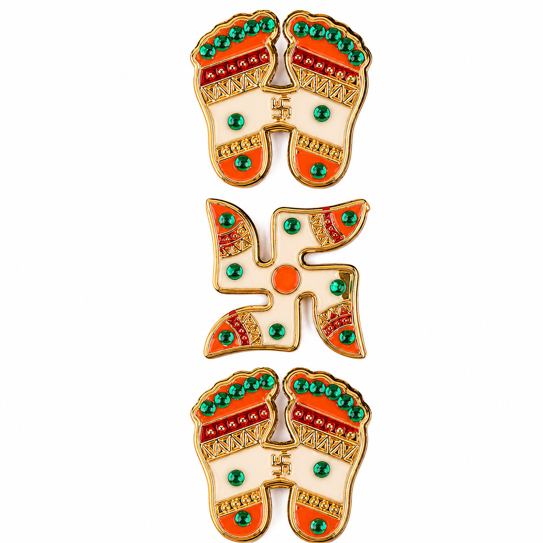 Sparkling White charan Paduka and Swastik Diwali Stickers Set of 3