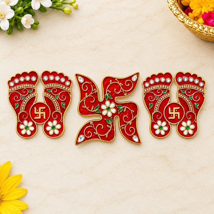 Traditional Auspicious Laxmi Feet and Swastik Stickers