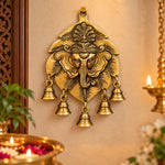 9 Inch Brass Decorative Ganesh Wall Hanging (Leaf Shape)