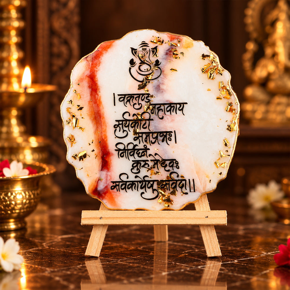 Decorative Ganesha Mantra Frame With Stand Made With Epoxy