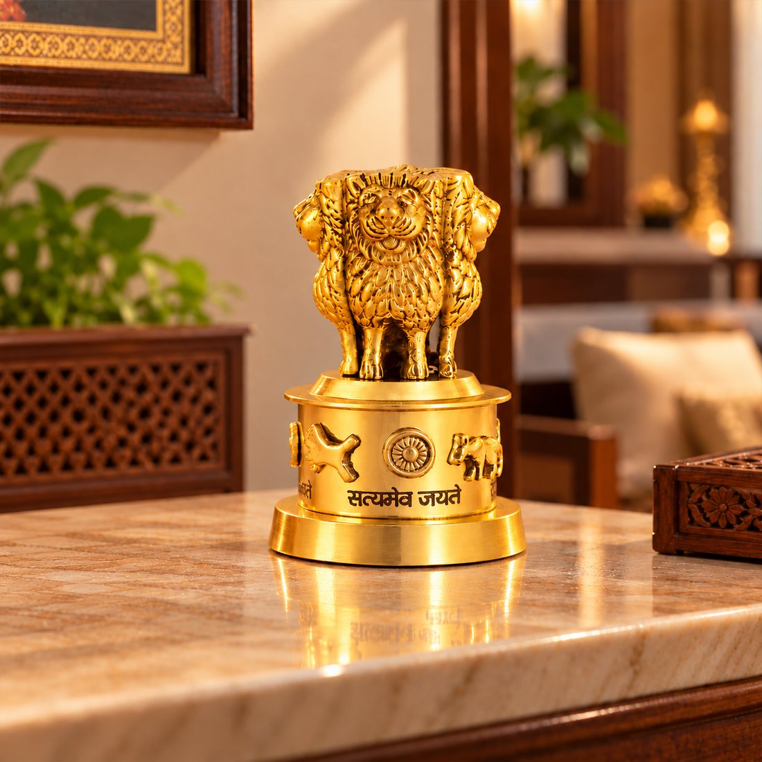3 Inch Brass Ashoka Pillar – Miniature Indian Art Sculpture for Display