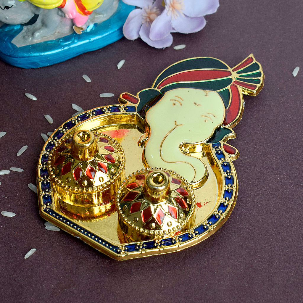 Ganesh-inspired kumkum holder with artistic detailing, symbolizing auspiciousness and devotion—perfect for storing roli, kumkum, or sindoor during daily rituals and festive poojas. India’s Largest Pooja Accessories Brand – www.satvikstore.in 