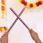 Handcrafted Purple & Gold Silk Ribbon Wrapped Wooden Dandiya Sticks