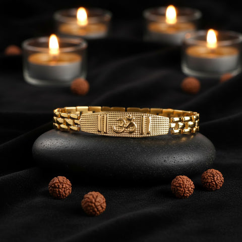Gold Plated Om Symbol Bracelet with Premium IGP Coating – Spiritual and Energy Jewelry India’s Largest Puja Accessories Brand- www.satvikstore.in
