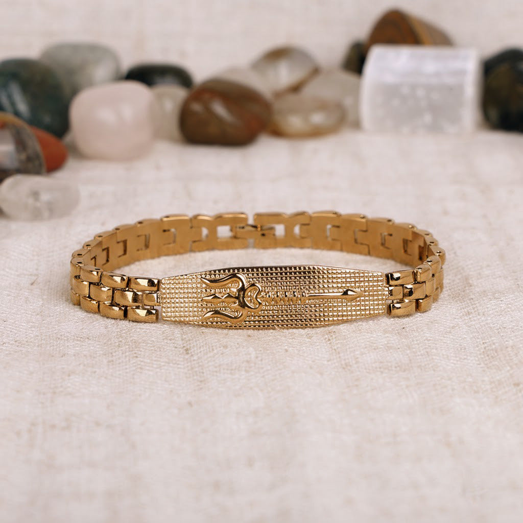 Gold Plated Trishul Bracelet with premium IGP coating featuring sacred Trishul symbol – adjustable spiritual bracelet for daily wear and devotion. India’s Largest Pooja Accessories Brand - www.satvikstore.in