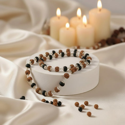 Govt. Certified Rudraksha & Karungali Mala with Silver Plating Capping for spiritual protection and healing. India’s Largest Pooja Accessories Brand - www.satvikstore.in