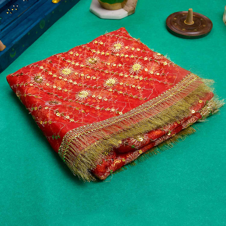 Elegant 75x45 inch Graceful Red Mata Chunri with rich fabric and delicate detailing for Mata idol decoration – India’s Largest Pooja Accessories Brand – www.Satvikstore.in