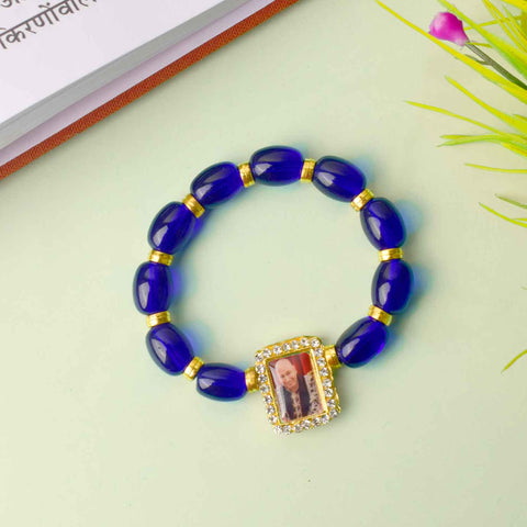 Guruji Swaroop Bracelet with radiant blue and golden beads – spiritual bracelet for pooja, gifting, satsangs, and daily wear. Satvikstore.in