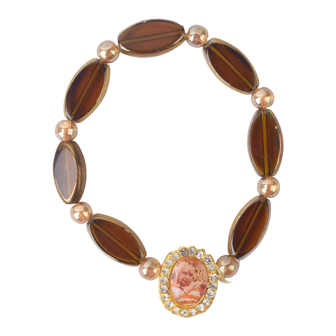 Guruji Swaroop Bracelet with translucent oval shaped beads in brown and black – ideal for spiritual daily wear and gifting. India’s Largest Pooja Accessories Brand – www.satvikstore.in