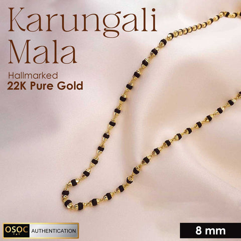 Hallmarked 22K pure gold government-certified Karungali mala with black ebony beads, crafted for premium spiritual wear, protection, and energy balance.India’s Premium Jap Mala Store - www.satvikstore.in