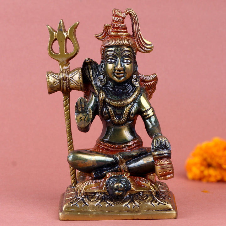 3.8 Inch Brass Shiv Idol – Handcrafted Lord Shiva Statue in Elegant Brass Finish, Symbolizing Power, Peace, and Spiritual Energy for Home Temple and Pooja Decor. No.1 Brass Idol Store www.satvikstore.in 