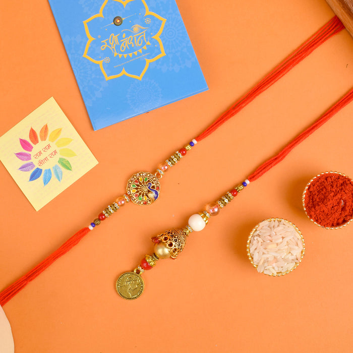 Handcrafted peacock Rakhi set of 2 India’s Largest Brass Idols Brand - www.satvikstore.in