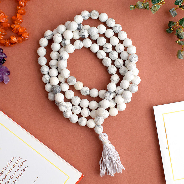Howlite Crystal Necklace | 6MM Beads for Chakra Healing & Calm