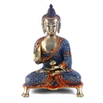 8.3 Inch Contemplative Brass Colorful Buddha Idol Blue