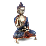 8.3 Inch Contemplative Brass Colorful Buddha Idol Blue