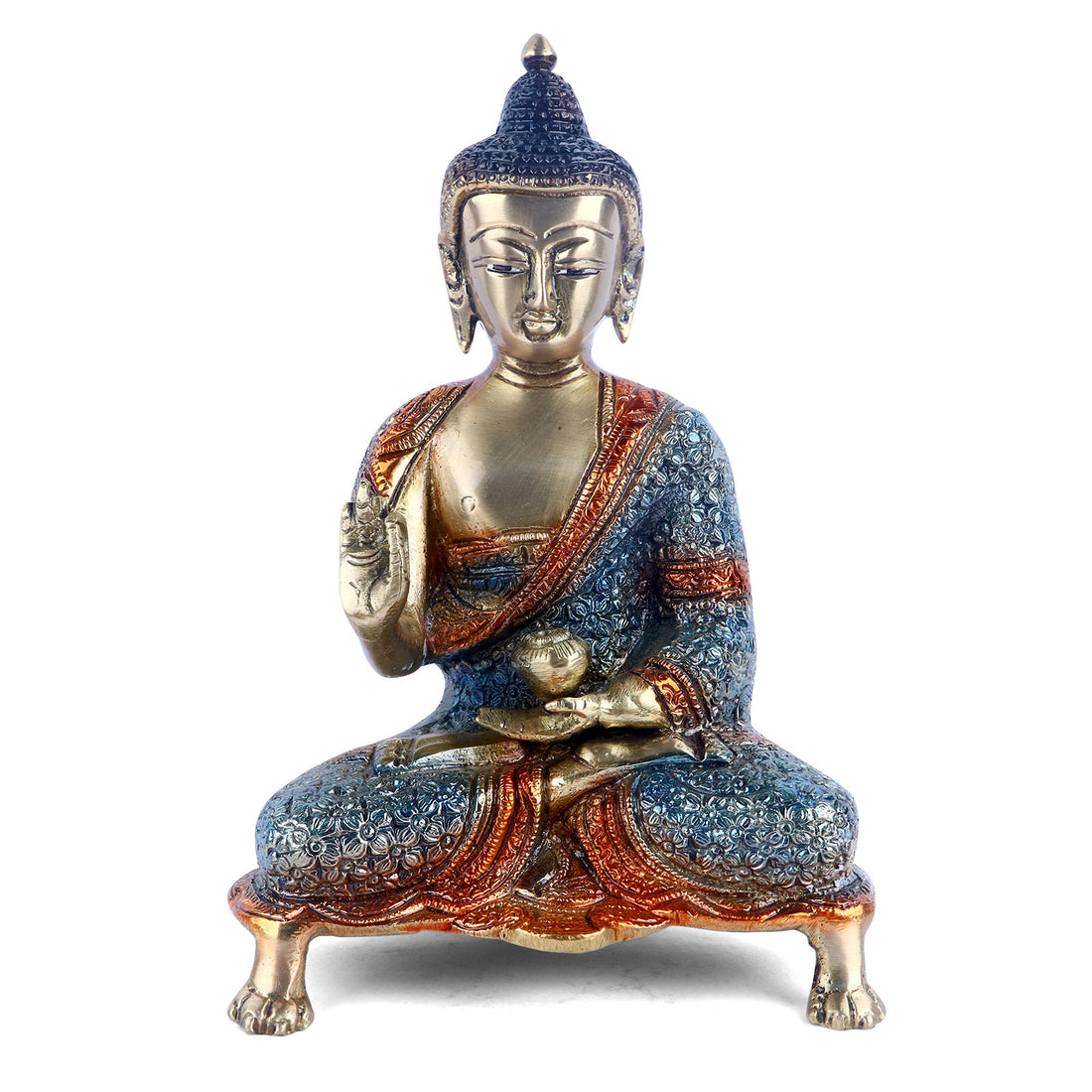 8.3 Inch Contemplative Brass Colorful Buddha Idol Green