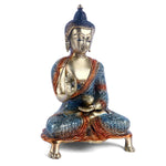 8.3 Inch Contemplative Brass Colorful Buddha Idol Green