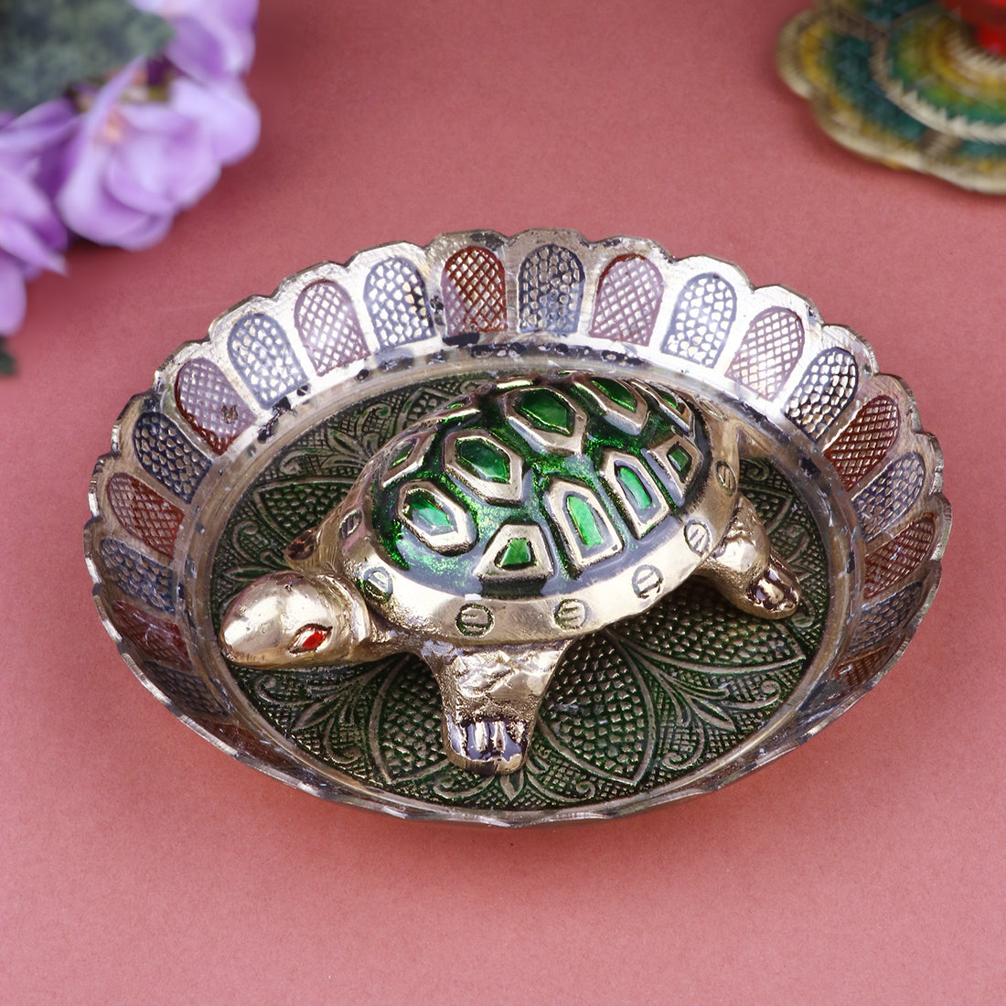 Brass Colored Turtle with Nakashi Plate/Tray (Large)