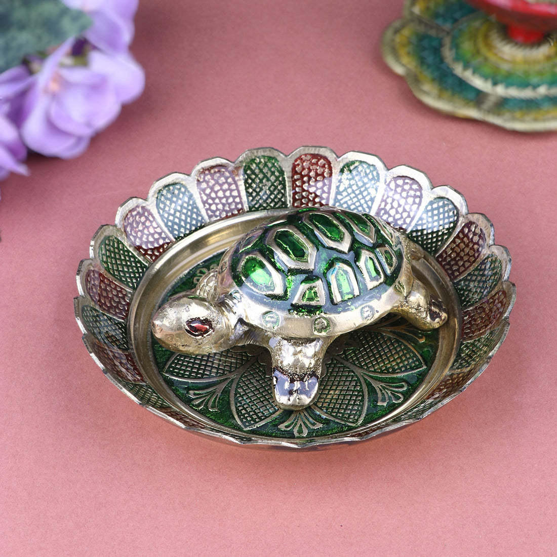 Brass Colored Turtle with Nakashi Plate/Tray (Medium)