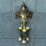 8.8 Inch Brass Ganesh With Bell And Diya Wall Hanging