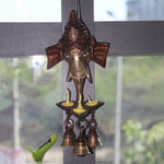 8.8 Inch Brass Ganesh With Bell And Diya Wall Hanging
