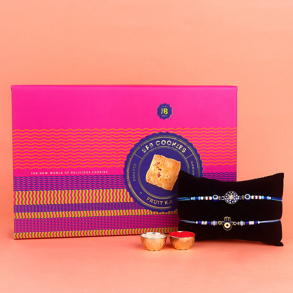 Image of a beautifully designed Rakhi with sweets, the perfect combination of tradition and sweetness for Raksha Bandhan celebration. Shop now at SatvikStore.in. #Rakhi #RakhiOnline #SendRakhi #DesignerRakhi #BeautifulRakhi #LatestRakhi #NewRakhi #ModernRakhi"