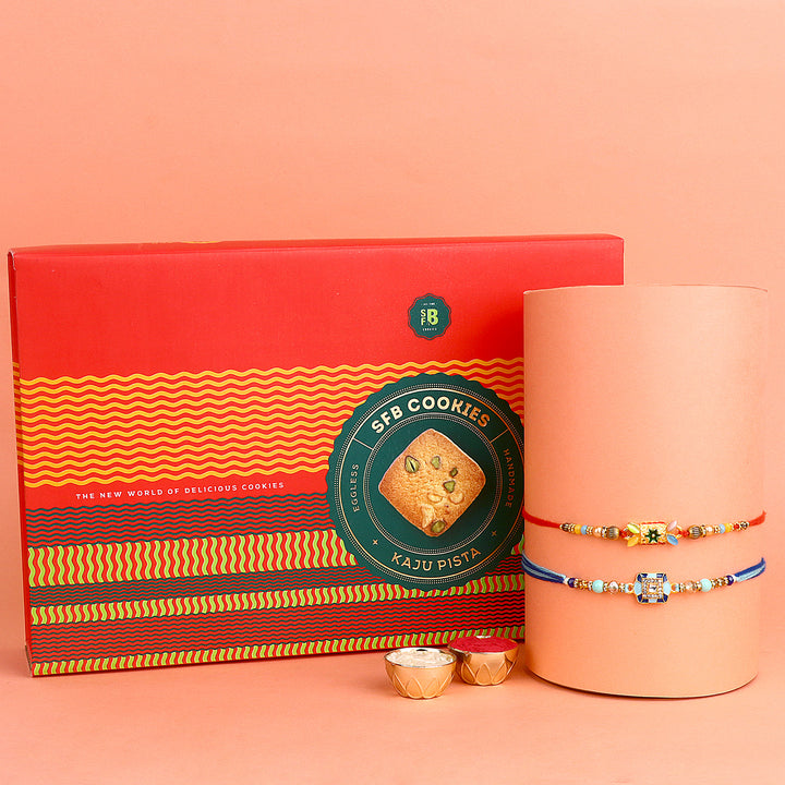 Image of a beautifully designed Rakhi with sweets, the perfect combination of tradition and sweetness for Raksha Bandhan celebration. Shop now at SatvikStore.in. #Rakhi #RakhiOnline #SendRakhi #DesignerRakhi #BeautifulRakhi #LatestRakhi #NewRakhi #ModernRakhi"