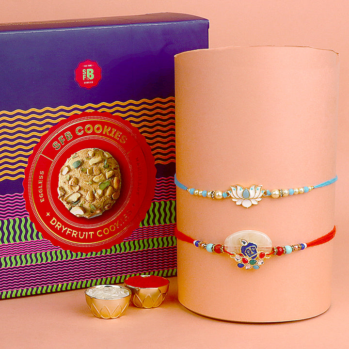 Image of a beautifully designed Rakhi with sweets, the perfect combination of tradition and sweetness for Raksha Bandhan celebration. Shop now at SatvikStore.in. #Rakhi #RakhiOnline #SendRakhi #DesignerRakhi #BeautifulRakhi #LatestRakhi #NewRakhi #ModernRakhi