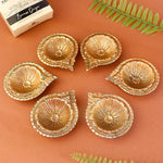 Brass Laxmi Diya Engraved Floral Design