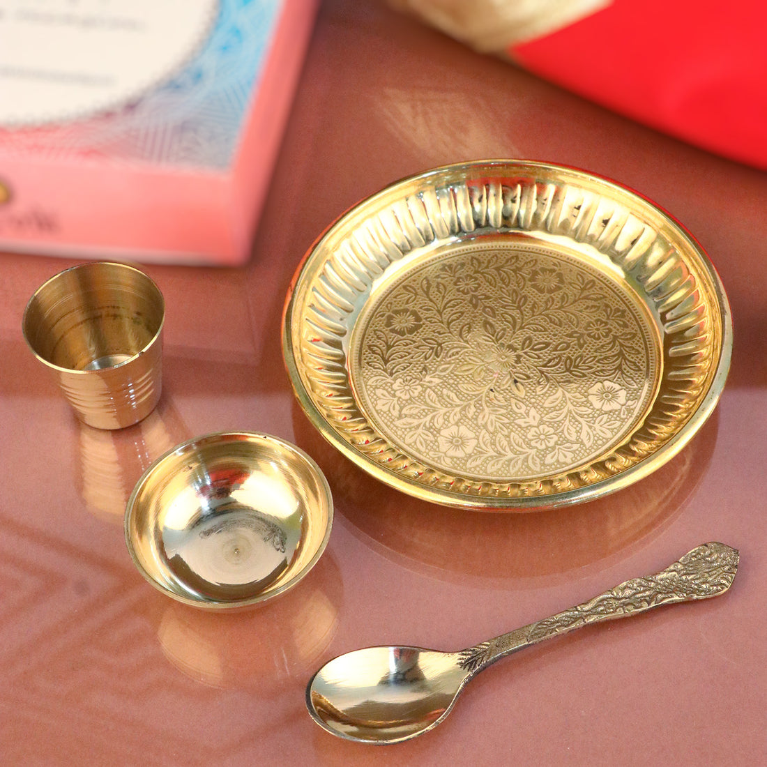 Pure Brass Laddu Gopal Pooja Bhog Thali Set (6 Inch - 7 Inch)