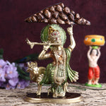 3.9 Inch Brass Krishna Hold Mount Govardhan Idol