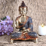 8.3 Inch Contemplative Brass Colorful Buddha Idol Blue