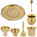 7 Piece Brass Royal Pooja Thali Set (9 Inch - 10 Inch) Design 1