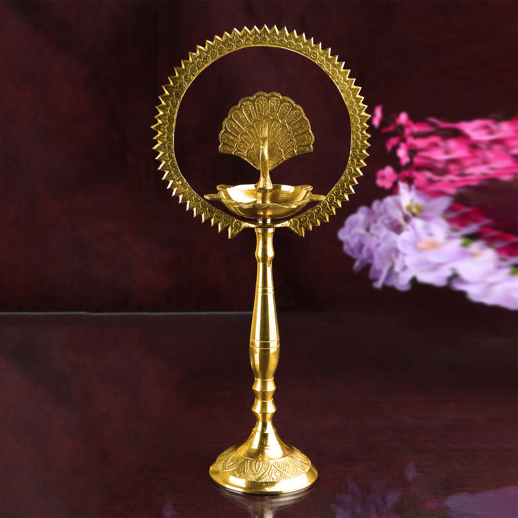 9 Inch Brass Mor Kiran Standing Diya Puja Store Online Pooja Items Online Puja Samagri Pooja Store near me www.satvikstore.in