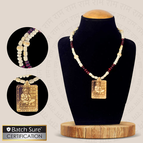 Jai Sita Ram / Jai Shri Bageshwar Dham Wooden Locket with 4 Colour Beads – devotional necklace for mantra chanting, protection, and spiritual strength. India’s Largest Brass Idols Brand - www.satvikstore.in