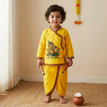 Size 2 Makhan Chor Yellow Krishna Dress with Pink Border