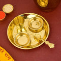 Large 4.5–5 inch Ladoo Gopal Bhog Thali Set with embossed Kanha design, perfect for Krishna bhog and pooja rituals India’s Largest Pooja Accessories Brand – www.satvikstore.in

