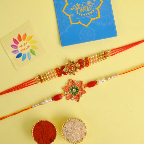Set of 2 Traditional Rakhis for Brothers with Roli Chawal and Ram Sita Stickers – Raksha Bandhan Gift Pack. India’s Largest Pooja Accessories Brand - www.satvikstore.in