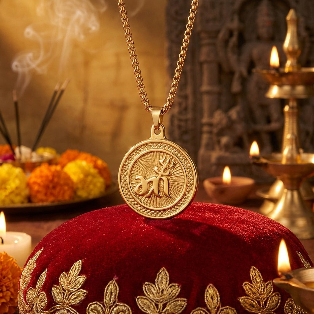 Maa name gold plated pendant with premium IGP coating – devotional pendant symbolizing divine motherhood and protection. India’s Largest Pooja Accessories Brand - www.satvikstore.in