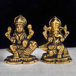 2.6 Inch Majestic Brass Lakshmi Ganesha Idol – Perfect Car Dashboard Statue for Prosperity, Blessings, and Divine Vibes. No.1 Brass Idol Store www.satvikstore.in 