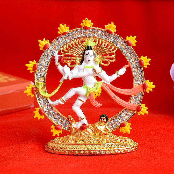 Nataraja idol, beautifully sculpted in dynamic dance pose, symbolizing the cosmic rhythm and divine energy of Lord Shiva in motion. India’s Largest Pooja Accessories Brand – www.satvikstore.in 
