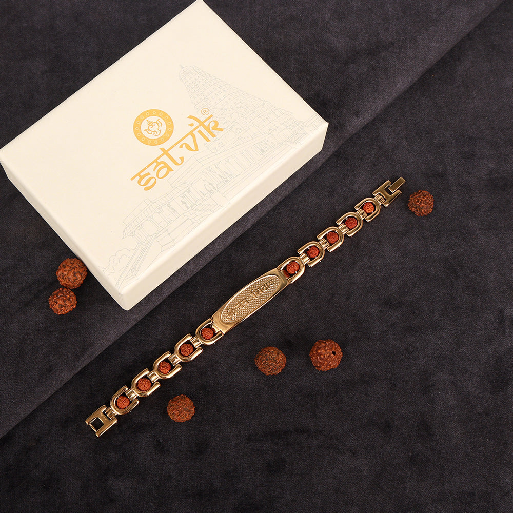 Om Namah Shivay Rudraksha Bracelet Gold Plated Premium IGP Coating