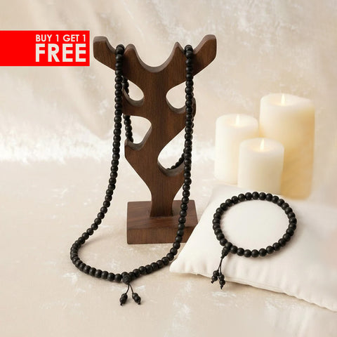 Original Karungali Mala 8mm 108+1 beads with Sumeru bead govt lab certified natural wood mala. India’s Premium Jap Mala Store - www.satvikstore.in
