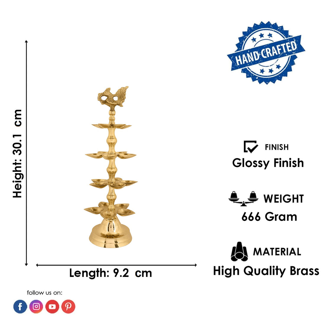 Brass 4 Step Panchmukhi Peacock Kerala Diya